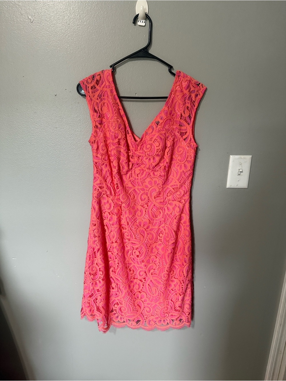 Lilly Pulitzer Coral-Pink Lace V-Neck Mini Dress